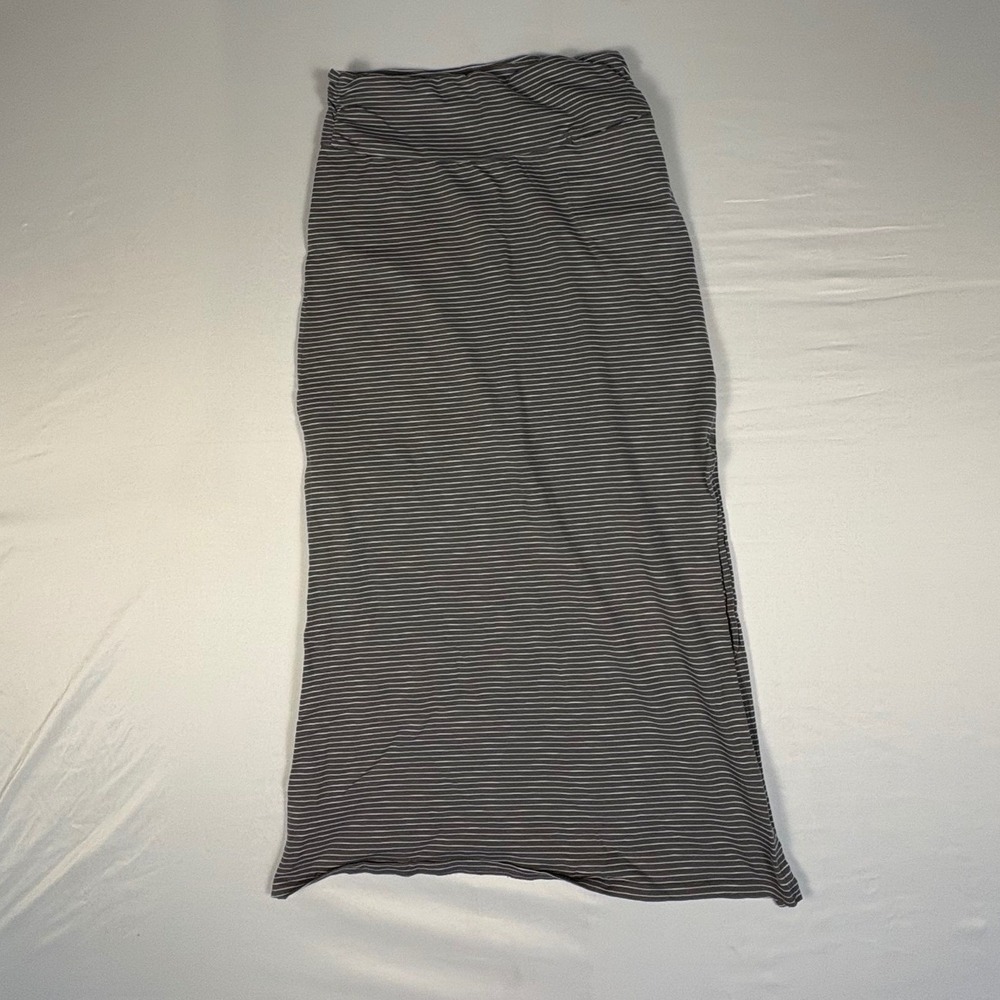 Toad&Co Women Gray Striped Organic Cotton Tencel Maxi Skirt Small Foldover Waist - Picture 2 of 5
